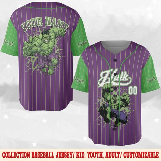 Discover Personalized Hulk Baseball Jersey, Custom Hulk Baseball Jersey, Hulk Superhero Kids Jersey, Disneyland Trip Group Shirt
