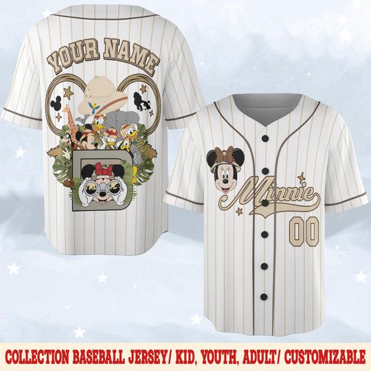 Discover Custom Disney Minnie Safari Baseball Jersey,Custom Disney Animal Kingdom Mickey&Friends Jersey,Disneyland Safari Family Trip Jersey