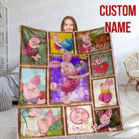 Discover Personalized Family Winnie The Pooh Blanket, Custom Name Piglet Disney Blanket