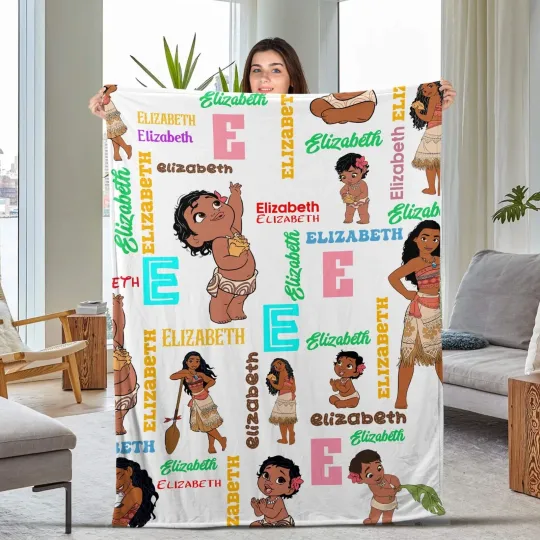 Discover Personalized Moana Fleece Blanket Princess Custom Name