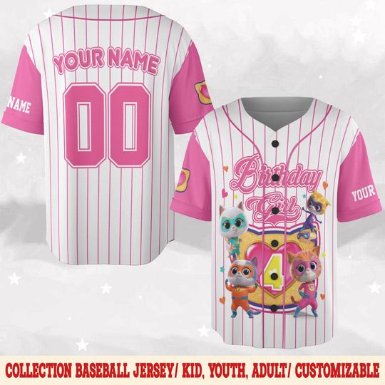 Discover Custom Disney SuperKitties Baseball Jersey, Junior Super Kitties Ginny Sparks Buddy Bitsy Birthday Gift, Disneyland SuperKitties