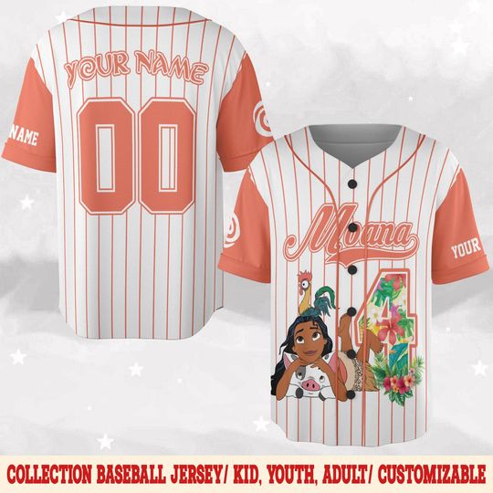 Discover Custom Disney Princess Moana Simple, Custom Name Disney Game Day Kid Adult Jersey, Gift For Baseball Fan, Disney Princess