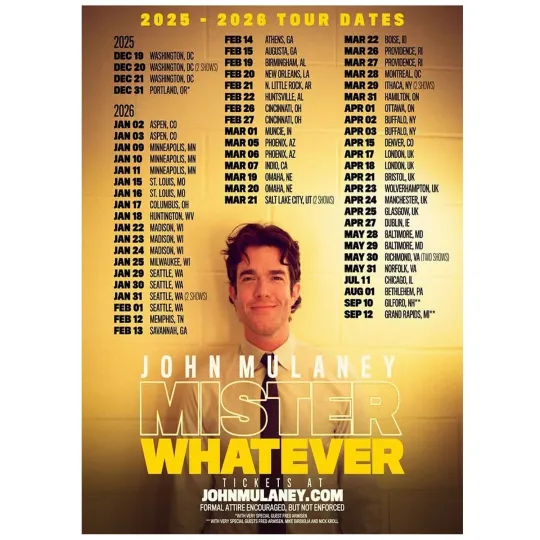 Discover John Mulaney Mister Whatever Tour 2025 2026 Vertical Poster