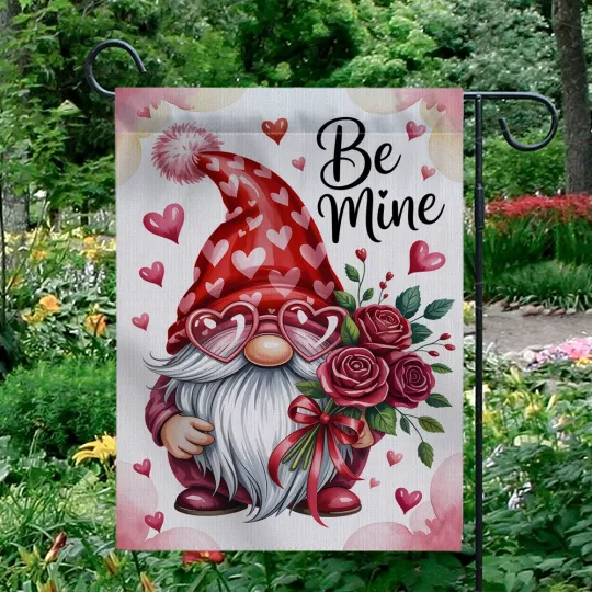 Discover Be Mine Valentine's Day Garden Flag Gnome Pink Hearts Rose Flower Yard Decor