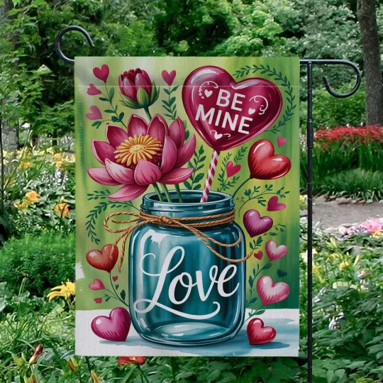 Discover Be Mine Valentine's Day Garden Flag Mason Jar Flowers Love Hearts Yard Decor