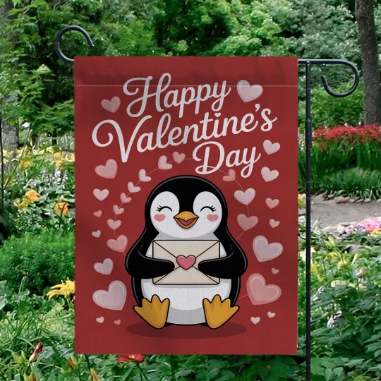 Discover Happy Valentine's Day Garden Flag Cute Penguin Love Letter Hearts Yard Decor