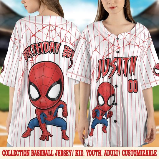 Discover Spidey Birthday Baseball Jersey for Kids, Custom Name & Age Superhero Jersey, Birthday Party Outfit, Kids Baseball Shirt