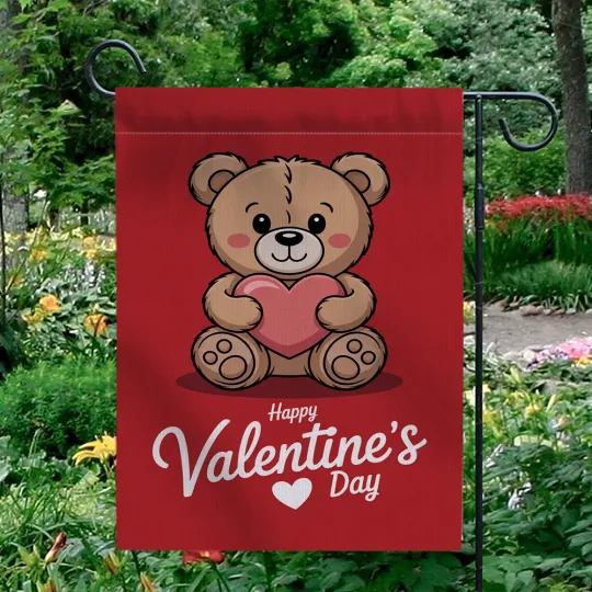 Discover Happy Valentine's Day Garden Flag Cute Teddy Bear Heart Red Outdoor Yard Decor
