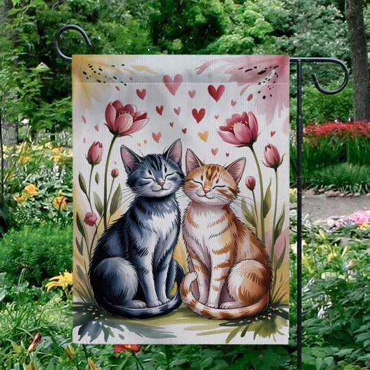Discover Happy Valentine's Day Garden Flag Cats Couple Hearts Floral Outdoor Yard Decor