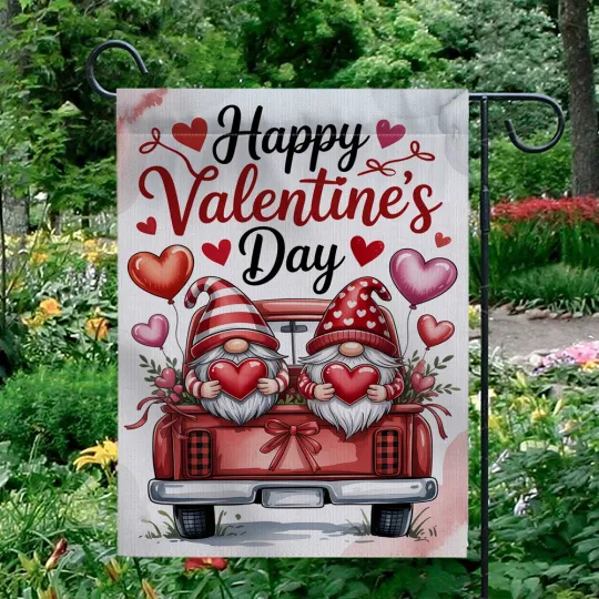 Discover Happy Valentine's Day Garden Flag Gnome Couple Red Truck Hearts Yard Decor
