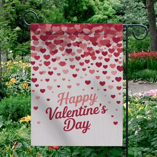 Discover Happy Valentine's Day Garden Flag Falling Hearts Red Pink Yard Decor Outdoor