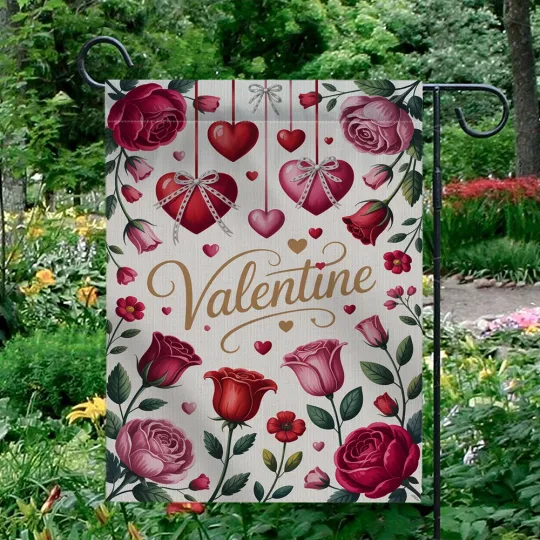 Discover Happy Valentine's Day Garden Flag Red Roses Hanging Hearts Outdoor Yard Decor