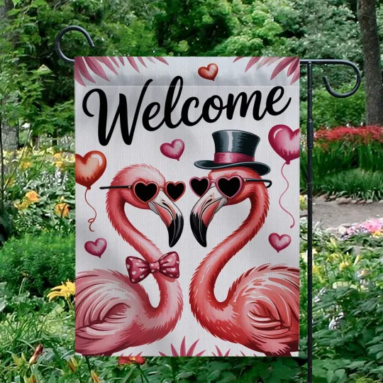Discover Welcome Valentine's Day Garden Flag Flamingo Pink Hearts Sunglasses Yard Decor