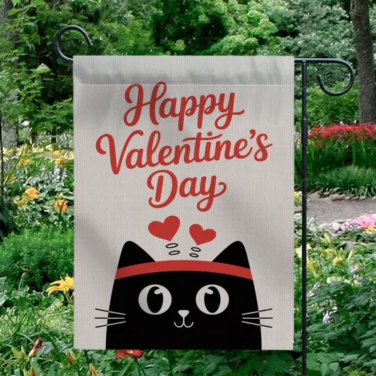Discover Happy Valentine's Day Garden Flag Cute Black Cat Hearts Outdoor Yard Decor