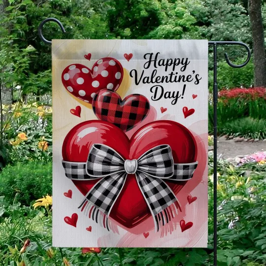 Discover Happy Valentine's Day Garden Flag Red Plaid Heart Buffalo Check Yard Decor