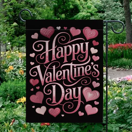 Discover Happy Valentine's Day Garden Flag Black Background Pink Hearts Outdoor Yard