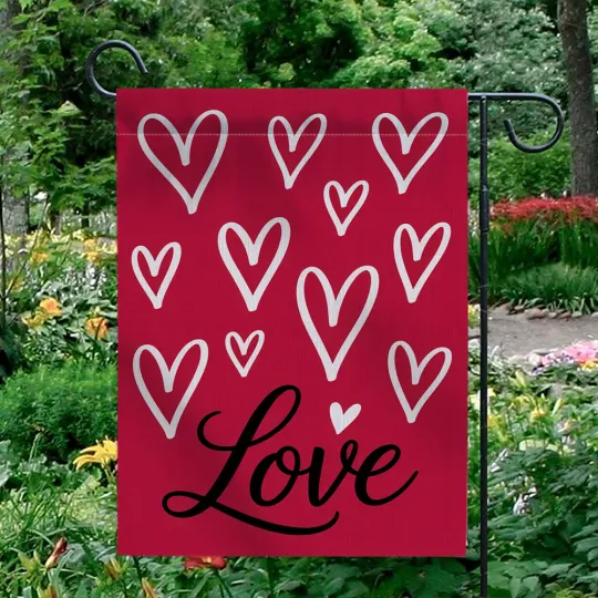 Discover Love Valentine's Day Garden Flag Red White Doodle Hearts Script Yard Decor