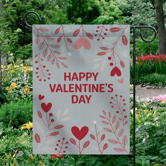 Discover Happy Valentine's Day Garden Flag Botanical Hearts Outdoor Yard Decor Banner