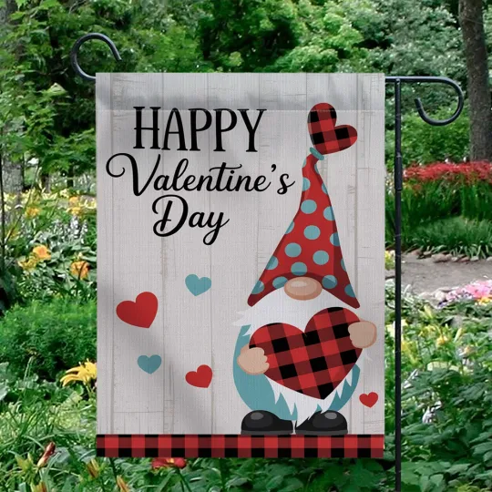 Discover Happy Valentine's Day Garden Flag Gnome Buffalo Plaid Heart Wood Yard Decor