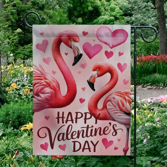 Discover Happy Valentine's Day Garden Flag Flamingos Pink Hearts Tropical Yard Decor