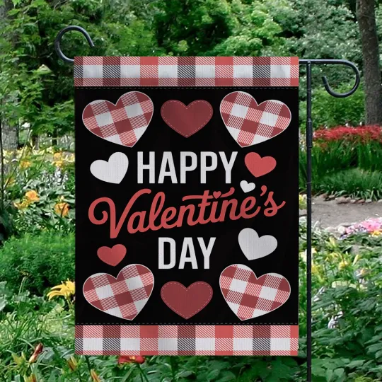 Discover Happy Valentine's Day Garden Flag Red Black Buffalo Plaid Hearts Yard Decor