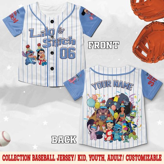 Discover Personalized Disney Lilo & Stitch Birthday Baseball Jersey, Custom Disney Stitch Angel Lilo Birthday Gift, Disneyland Family C1IQ23