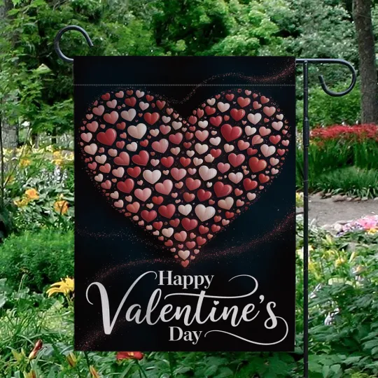 Discover Happy Valentine's Day Garden Flag Black Red Heart Sparkling Outdoor Yard Decor