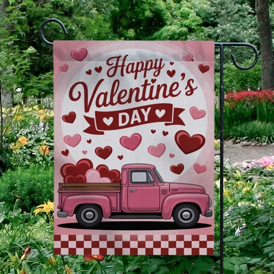 Discover Happy Valentine's Day Garden Flag Pink Truck Hearts Delivery Yard Decor Banner