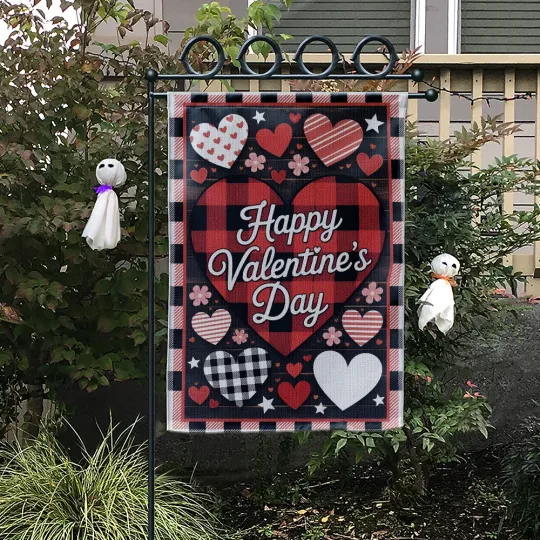 Discover Happy Valentine's Day Garden Flag Red Black Buffalo Plaid Heart Yard Decor