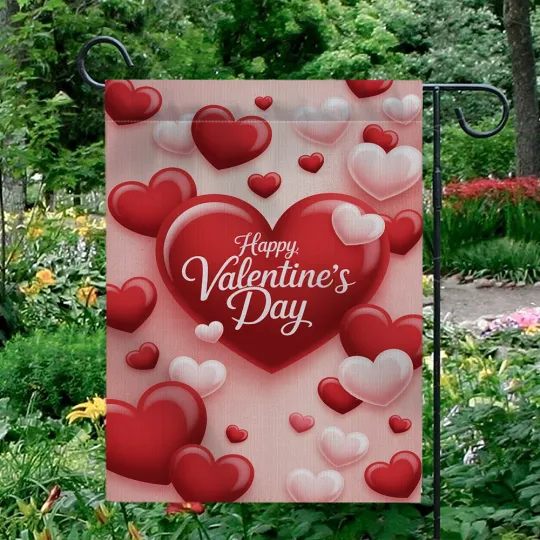 Discover Happy Valentine's Day Garden Flag Red Hearts Love Double Sided Yard Decor Banner