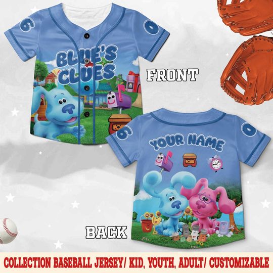 Discover Personalized Blue Clues Baseball Jersey, Blue Dog Lovers Birthday Girl Jersey, Birthday Boy Gift, Blue Clues Family Shirt C1IQ24