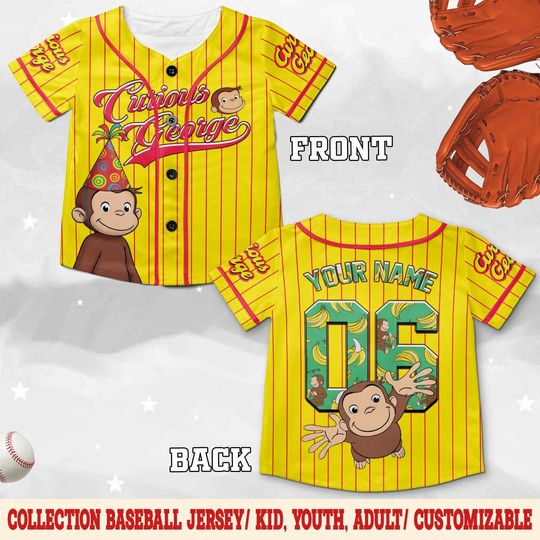 Discover Curious George Birthday Baseball Jersey, Curious George Baseball Shirt, Curious George Birthday Boy Jersey, Custom Baseball Jersey C1IQ22