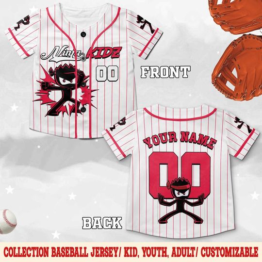 Discover Custom Payton Ninja Kidz Baseball Jersey, Personalized Ninja Kidz Baseball Jersey, Ninja Kidz Birthday Party Jersey, Birthday Gift D2KK02-5