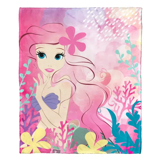 Discover Disney Little Mermaid Watercolor Disneyland Gift Princess Fleece Blanket