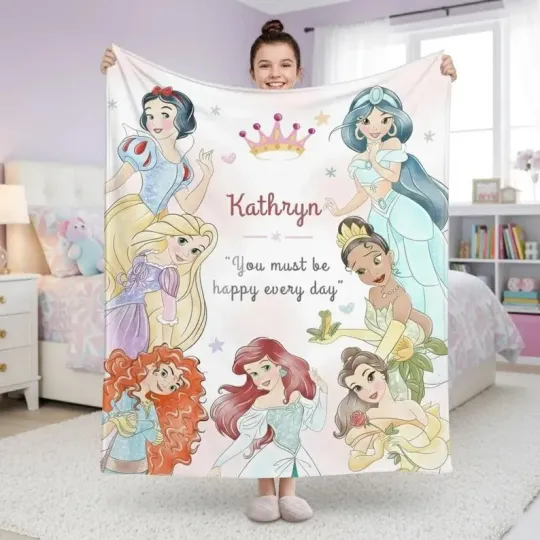 Discover Personalized Disney Princess Blanket, Watercolor Castle Coquette Fleece Blanket