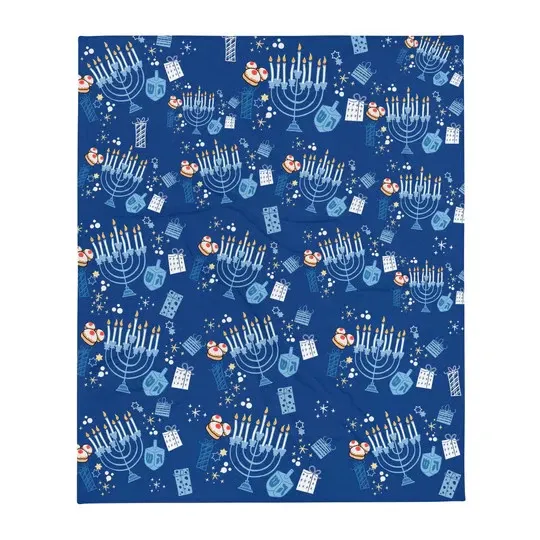 Discover Disney Hanukkah Fleece Blanket Mickey Menorah Chanukkah Disney Holiday Lights