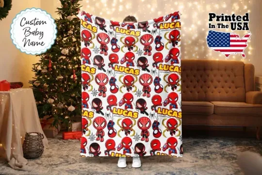 Discover Disney Superhero Spiderman Lines Cute Cartoon Art Customize Fleece Blanket
