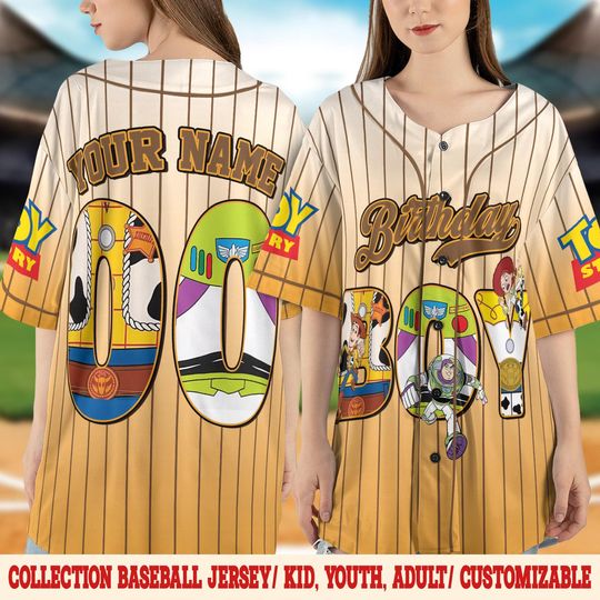 Discover Toy Story Birthday Baseball Jersey, Custom Name & Age Kids Jersey, Toy Story Party Outfit, Family Matching Birthday Baseball Shirt