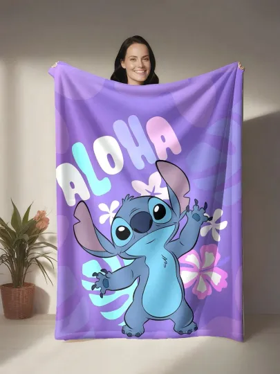 Discover Disney Aloha Floral Stitch Fleece Blanket