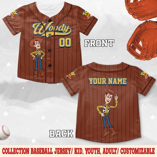 Discover Custom Woody Toy Story Baseball Jersey, Personalized Disney Jersey for Kids & Adults, Vintage Team Outfit for Disney Fans