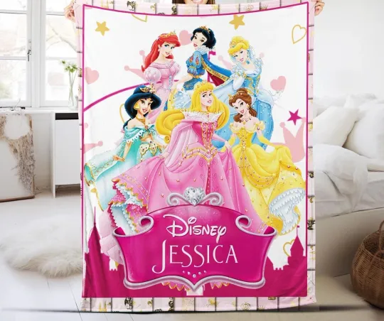 Discover Disney Personalized Princess Fleece Bed Blanket Gift For Friends, Kids V2
