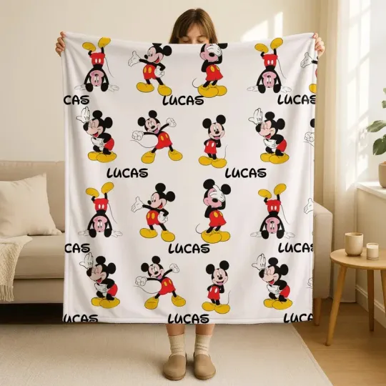 Discover Disney Mickey Mouse Custom Name Blanket, Cartoon Style Gift For Boys And Girls