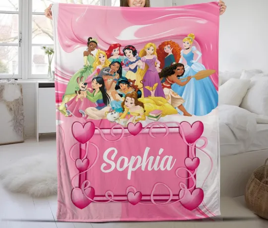 Discover Disney Personalized Princess Fleece Bed Blanket Gift For Friends, Kids