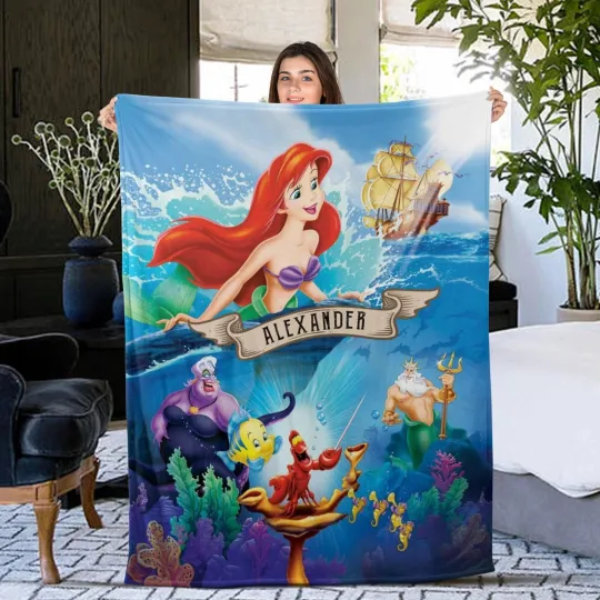 Discover Personalized The Little Mermaid Ariel Fleece Bed Blanket Gift For Friends V5