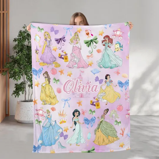 Discover Personalized Disney Princesses Fleece Bed Blanket Gift For Friends, Kids