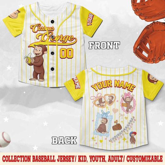 Curious George Birthday Baseball Jersey/Curious George Baseball Shirt/Curious George Birthday Jersey Shirt/Custom Baseball Jersey