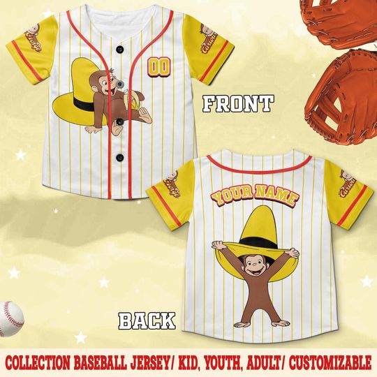 Curious George Birthday Baseball Jersey/Curious George Baseball Shirt/Curious George Birthday Jersey Shirt/Custom Baseball Jersey