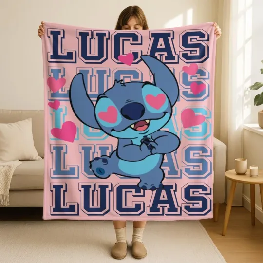 Discover Personalized Disney Stitch Chritmas Lovely Dance Pink Fleece Blanket