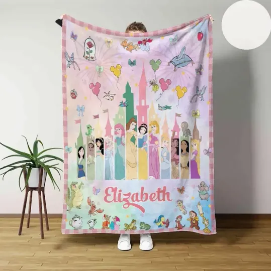 Discover Personalized Disney Princess Watercolor Magic Castle Coquette Bow Fleece Blanket