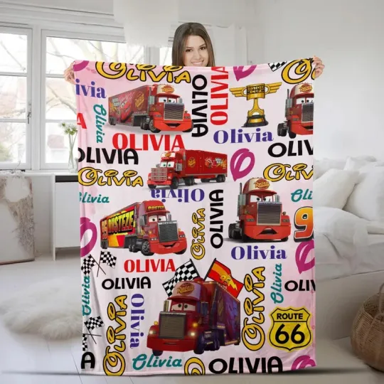 Discover Personalized Disney Cars Lightning Mcqueen Mack Truck Cozy Fleece Blanket